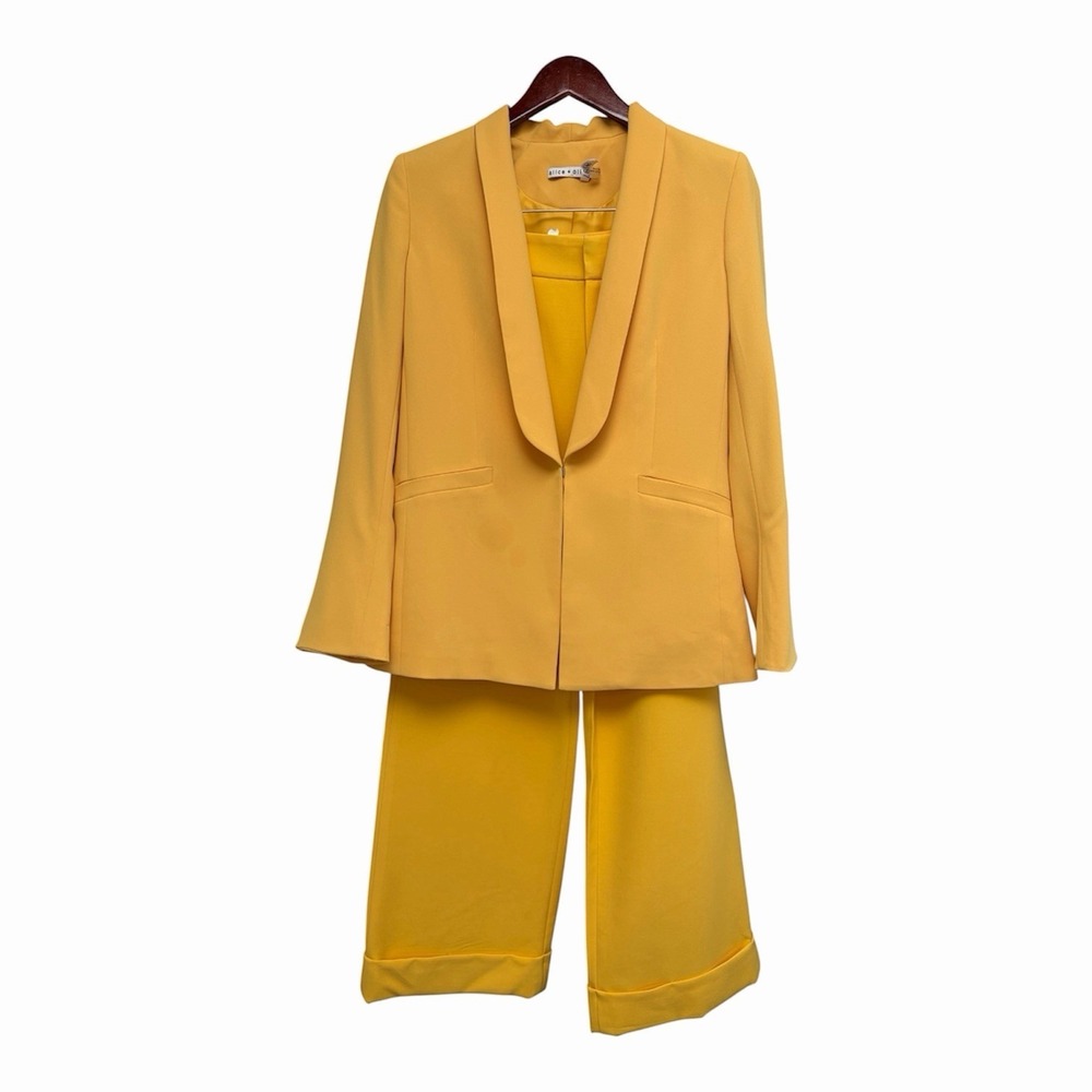 Alice + Olivia Macey Shawl Collar Yellow Blazer & Dylan Cuffed Pants Size 2